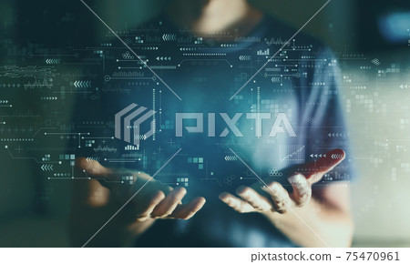 Technology screen with young man Technology screen with young man 75470961