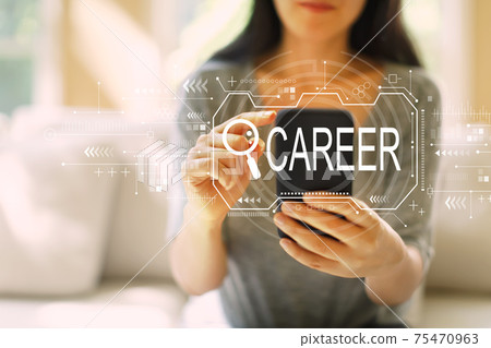 Searching career theme with woman using a smartphone Searching career theme with woman using a smartphone 75470963