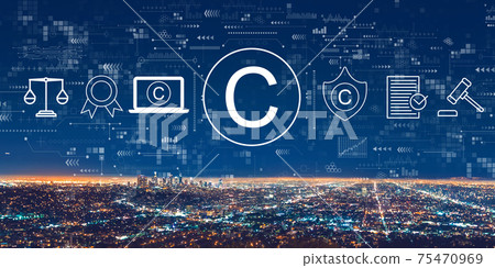 Copyright concept with downtown Los Angeles 75470969