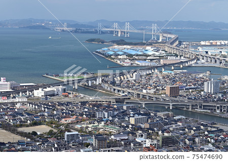 Utazu Town and Seto Ohashi Bridge from Aonoyama Observatory 75474690