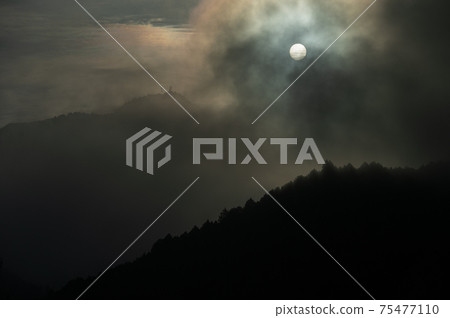 山脊上空有一團烏雲。太陽躲起來了，是暴風雨的跡象嗎？ 75477110