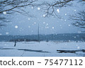 Snowy plains, round bokeh with strobe, ball bokeh 75477112