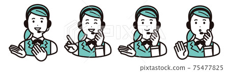 A set of gesture variations Call center, operator woman 75477825
