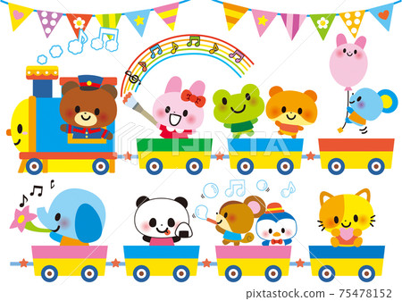 Cute animal wall illustration going out by train Cute animal wall illustration going out by train 75478152