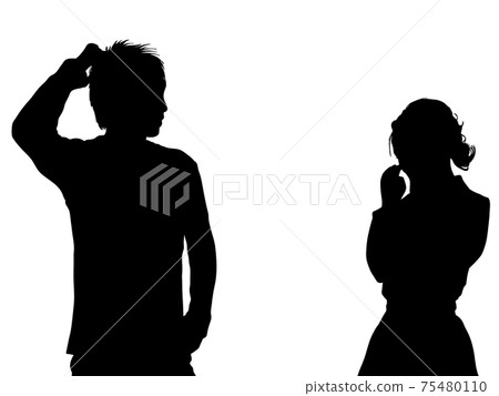Silhouette of a couple who quarreled and made the other party cry Silhouette of a couple who quarreled and made the other party cry 75480110