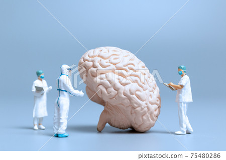 Miniature Doctor checking and analysis alzheimer's disease and dementia of brain Miniature Doctor checking and analysis alzheimer's disease and dementia of brain 75480286