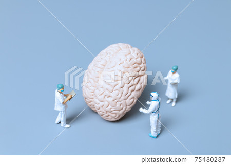 Miniature Doctor checking and analysis alzheimer's disease and dementia of brain 75480287