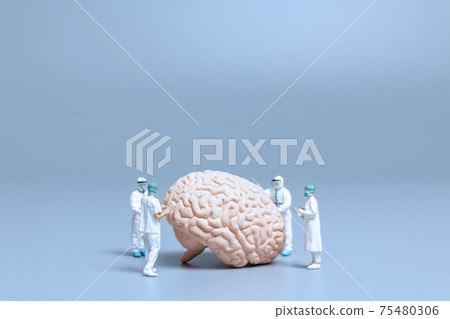 Miniature Doctor checking and analysis alzheimer's disease and dementia of brain Miniature Doctor checking and analysis alzheimer's disease and dementia of brain 75480306