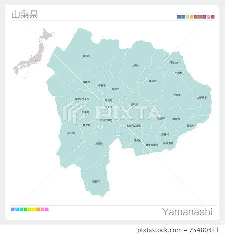Map of Yamanashi Prefecture, Yamanashi, municipalities (municipalities, divisions) 75480311