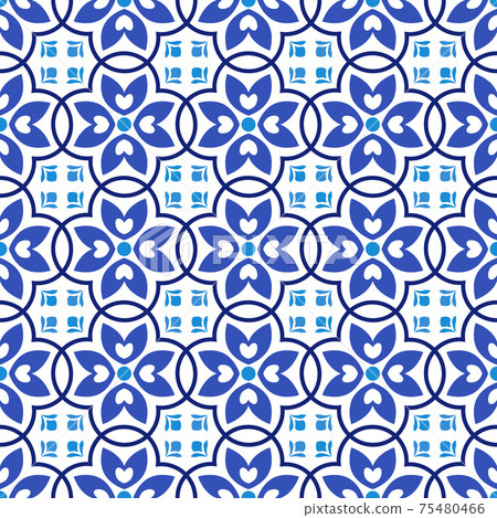 Azulejos portuguese traditional ornamental tile, blue and white seamless pattern 75480466