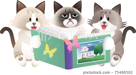 讀一本書的一隻貓的插圖 75480502