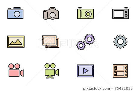 數碼相機和單反相機的彩色圖標 數碼相機和單反相機的彩色圖標 75481033