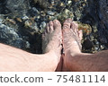 Feet (male) soaking in the clear stream comfortably 75481114