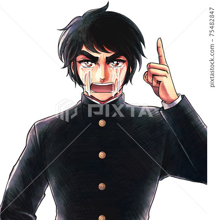 Showa hot-blooded shounen manga style-A male student who makes a loud voice while raising his fingers and shedding tears 75482847
