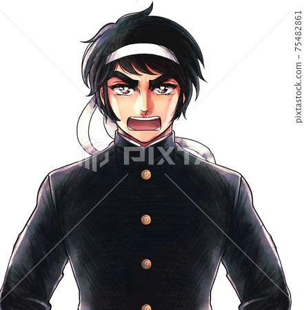 Showa hot-blooded shounen manga style, cheering leader who makes a loud voice 75482861