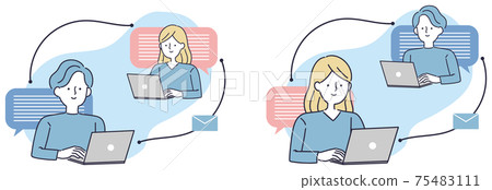 Business email at home, male and female illustrations 75483111