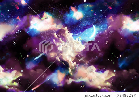 美麗的宇宙與雲海和sf風格的空間背景插圖閃亮的藍色行星和流星 75485287