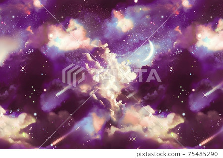 美麗的宇宙與雲海和sf風格的空間背景插圖閃亮的藍色行星和流星 75485290