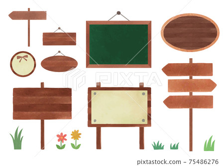 Watercolor style signboard illustration set 75486276