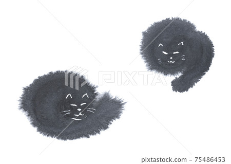 Black cat sleep ink white background - Stock Illustration [75486453 ...