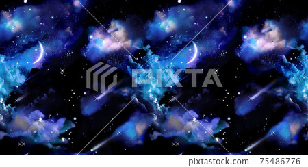 在美麗的宇宙中漂浮的雲，行星，月亮，流星和流星雨海的SF模式插圖 75486776