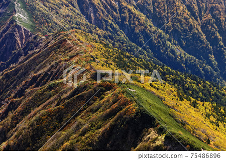 Kashimayarigadake ridgeline / Autumn foliage ridgeline seen from Mt. Nunobiki 75486896