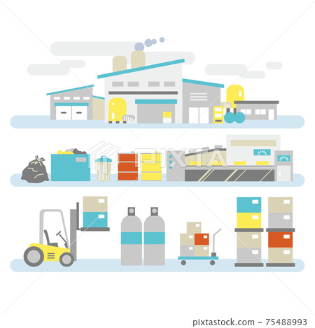Factory scenery, panoramic view, machines and cargo 75488993