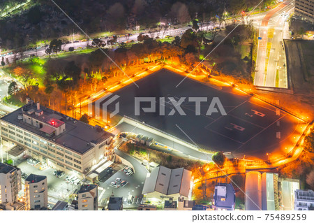 赤坂新聞中心六本木新城鳥瞰鳥瞰圖俯瞰市中心夜景東京鐵塔大廈摩天大樓 75489259