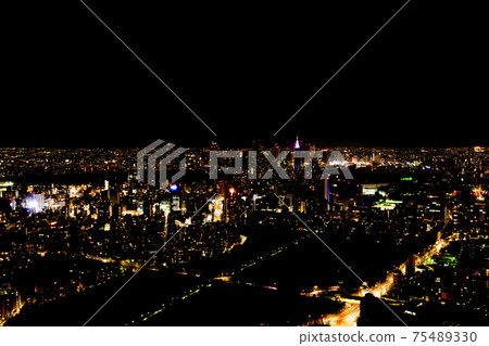 青山陵園青山六本木新城鳥瞰鳥瞰圖俯瞰市中心夜景東京鐵塔大廈摩天大樓 75489330