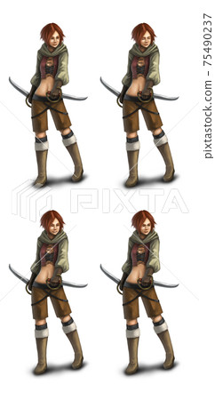 手持匕首的女人的站立圖片素材4種表情(微笑,閉著眼睛,微笑,生氣) 手持匕首的女人的站立圖片素材4種表情(微笑,閉著眼睛,微笑,生氣) 75490237