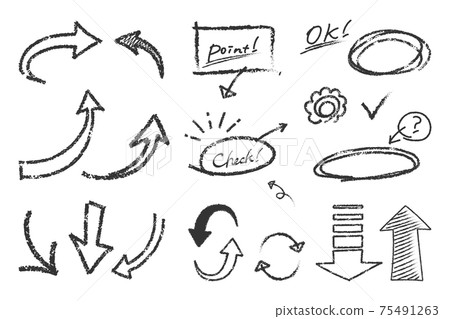 Handwritten arrow set (monochrome) that looks like a crayon Handwritten arrow set (monochrome) that looks like a crayon 75491263
