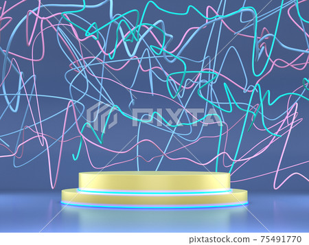 Podium for product show with colorful abstract line background. 75491770