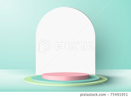 3D minimal scene green and pink cylinder podium in green mint background with rounded rectangle backdrop 3D minimal scene green and pink cylinder podium in green mint background with rounded rectangle backdrop 75491951