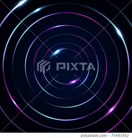 Abstract blue and pink fluorescent circles lines with glowing neon lights on black background Abstract blue and pink fluorescent circles lines with glowing neon lights on black background 75491952