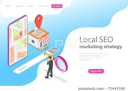 Isometric flat vector landing page for local seo, serching store. Isometric flat vector landing page for local seo, serching store. 75493398