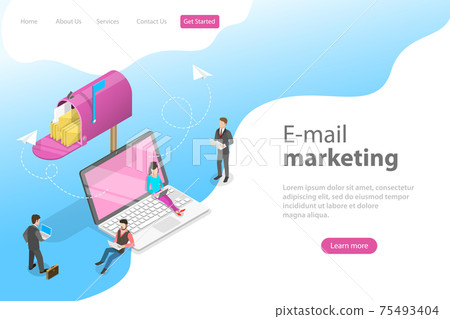 Isometric vector landing page template for e-mail marketing, product promoting. 75493404
