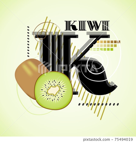 The K letter and Kiwi on a bright abstract background The K letter and Kiwi on a bright abstract background 75494019