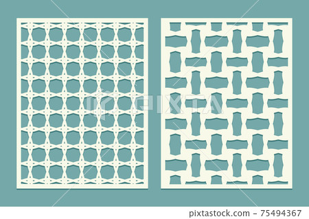 Die and laser cut screen panels with tile geometric pattern. Laser cutting decorative borders patterns. Set of cover greeting card templates. Die and laser cut screen panels with tile geometric pattern. Laser cutting decorative borders patterns. Set of cover greeting card templates. 75494367