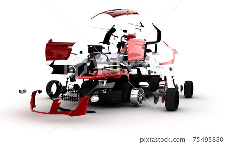 Red car exploded Red car exploded 75495880