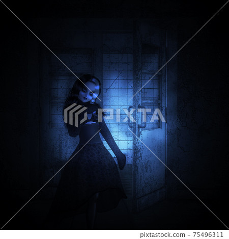 3d door and witch in old building 3d door and witch in old building 75496311