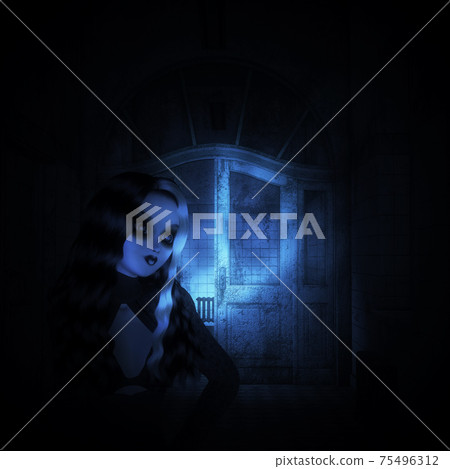 3d door and witch in old building 3d door and witch in old building 75496312