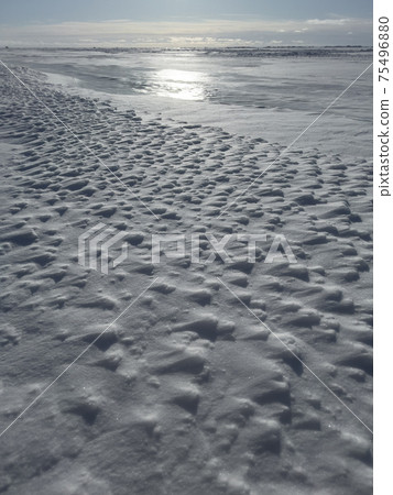 Ice slopes in sunny winter day, transparent ice of blue color, purely blue sky, long shadows, a pure snow-covered virgin soil, snow barkhans, Ice slopes in sunny winter day, transparent ice of blue color, purely blue sky, long shadows, a pure snow-covered virgin soil, snow barkhans, 75496880