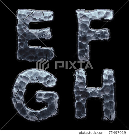 Set of capital letters E, F, G, H made of forged metal isolated on black background. 3d 75497019
