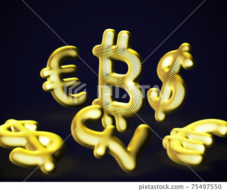 3D Bitcoin cryptocurrency logo surrounded by fiat currencies signs 3D Bitcoin cryptocurrency logo surrounded by fiat currencies signs 75497550