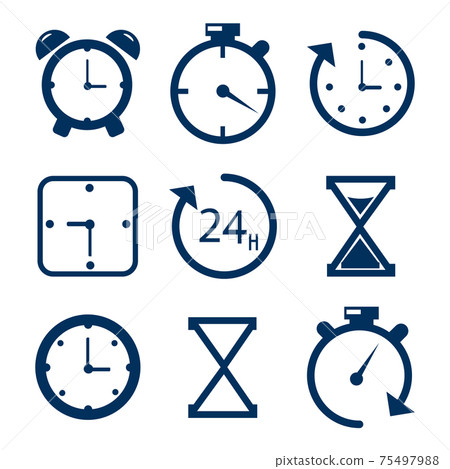 Time and clock line icons. Alarm and timer vector linear icon set. Isolated icon collection on white background. 75497988