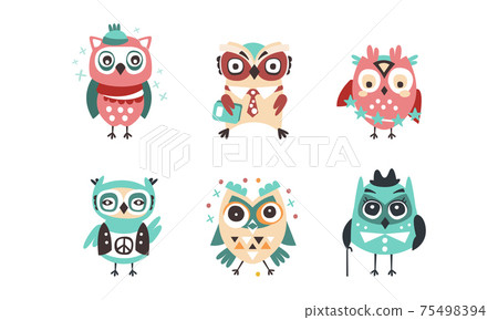 Cute Owlets Set, Amusing Colorful Owl Birds Cartoon Vector Illustration Cute Owlets Set, Amusing Colorful Owl Birds Cartoon Vector Illustration 75498394