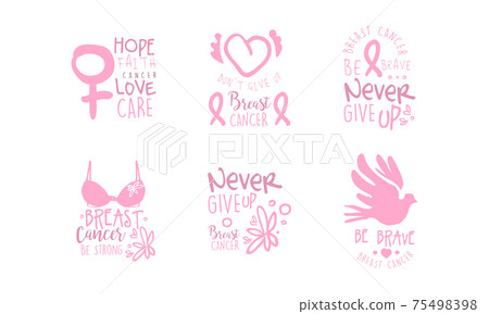 Breast Cancer Pink Logo Templates Design Set, Hope, Faith, Love, Care Emblems Cartoon Vector Illustration Breast Cancer Pink Logo Templates Design Set, Hope, Faith, Love, Care Emblems Cartoon Vector Illustration 75498398