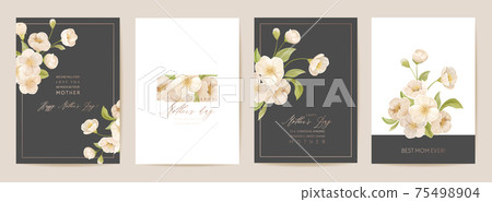 Mother day floral spring postcard. Greeting realistic sakura cherry flowers template, modern bouquet flower 75498904