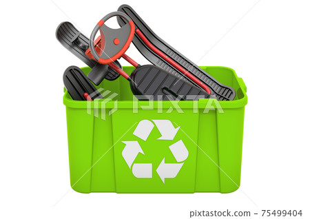Recycling trashcan with snowracer, 3D rendering Recycling trashcan with snowracer, 3D rendering 75499404