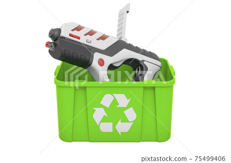 Recycling trashcan with game gun, 3D rendering Recycling trashcan with game gun, 3D rendering 75499406